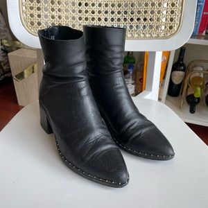 T&B black leather studded booties